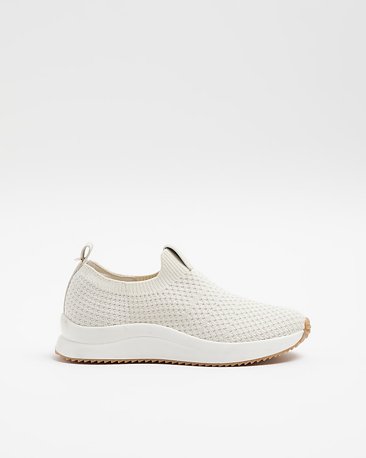 Cream Knitted Slip on Trainers