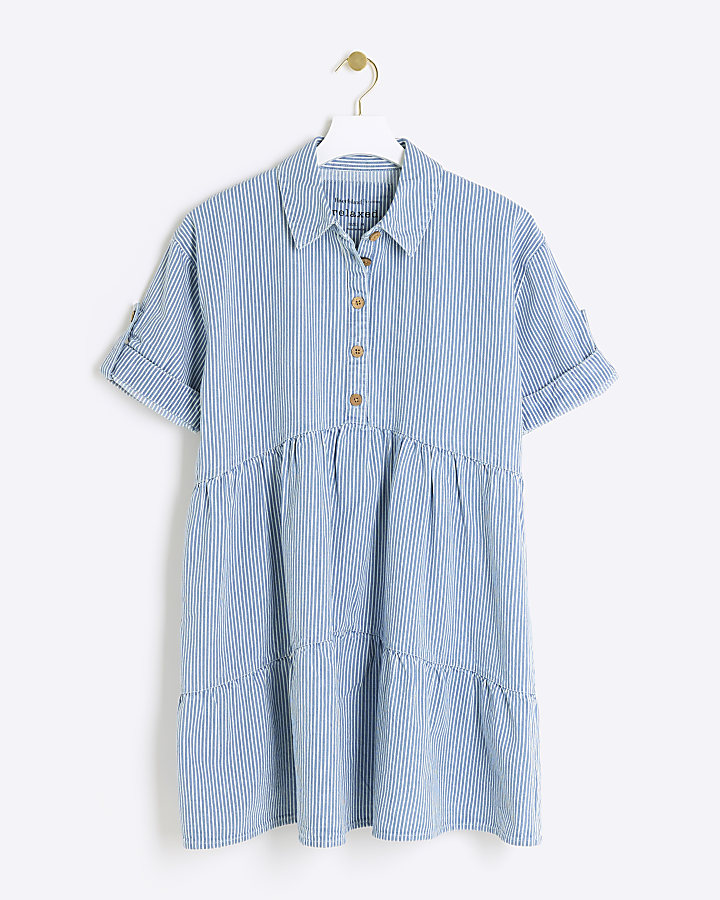 Blue stripe smock mini shirt dress