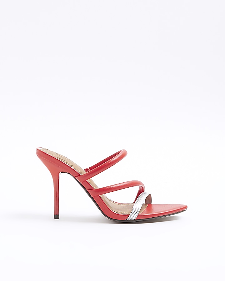 Red strappy heeled sandals | River Island