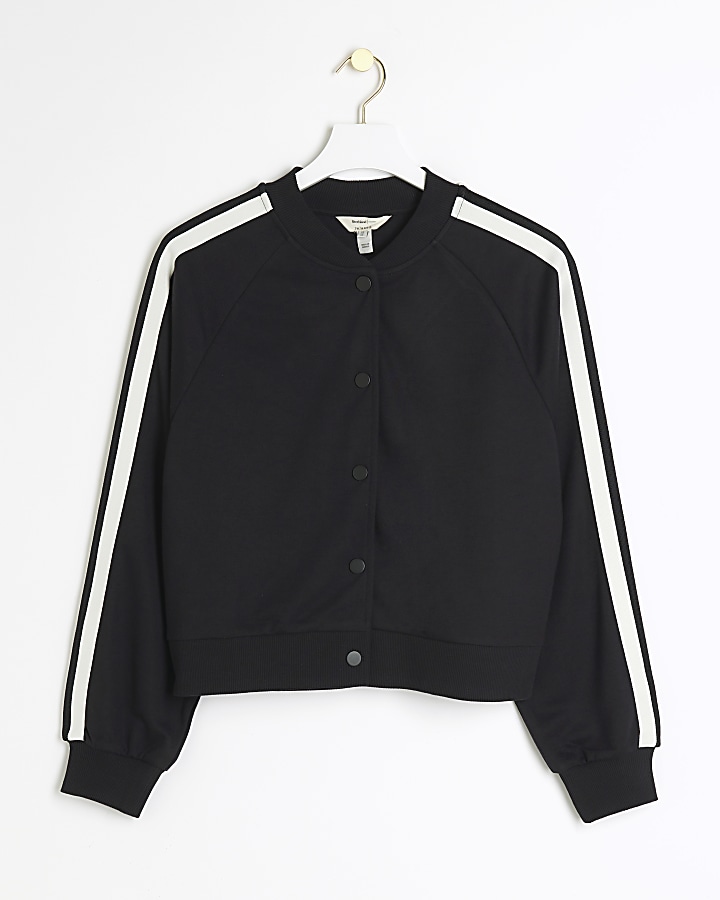 Black side stripe bomber sweatshirt