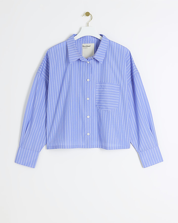 Plus blue stripe crop shirt