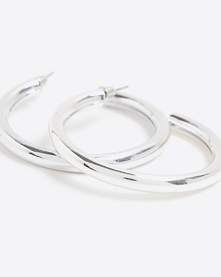 Silver tube hoop earrings