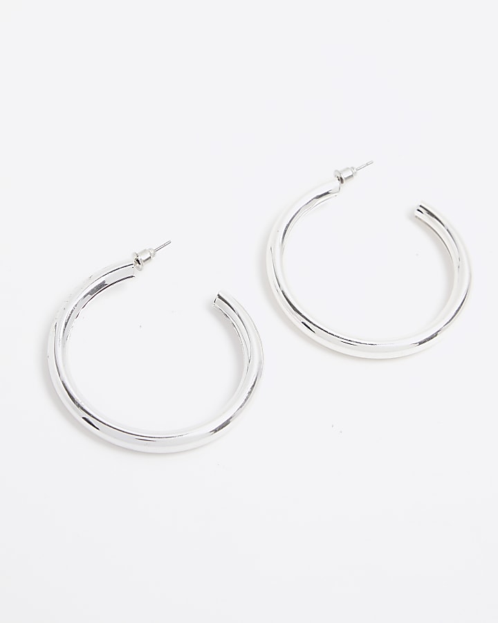 Silver tube hoop earrings