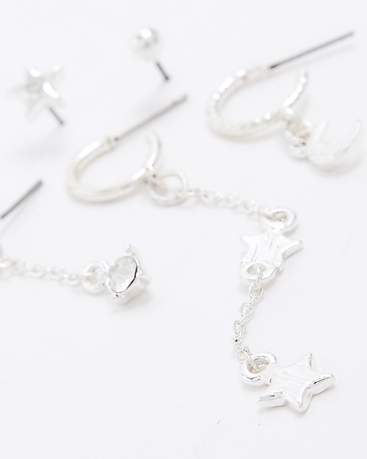 Silver star stud ear stack