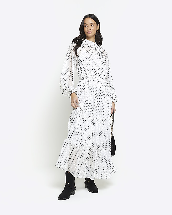 White spot bow swing midi dress