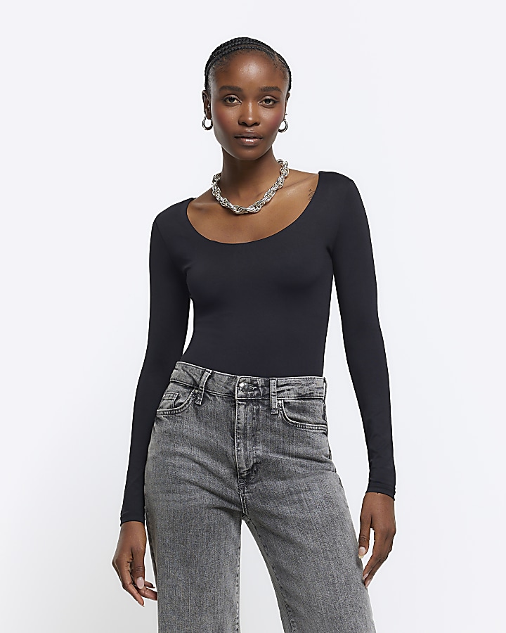 Black scoop neck bodysuit | River Island