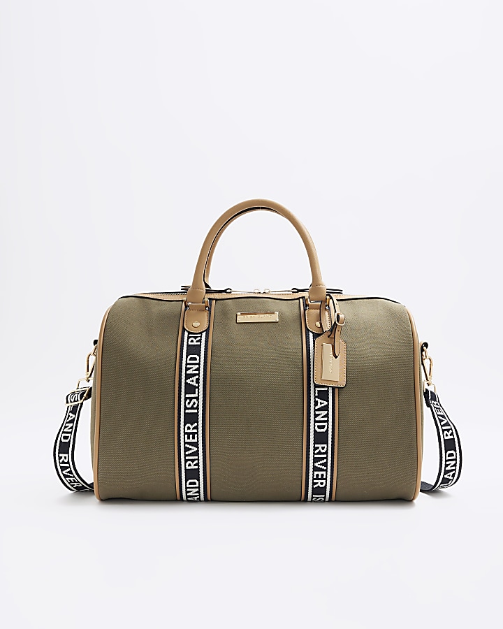 Khaki canvas webbing travel bag