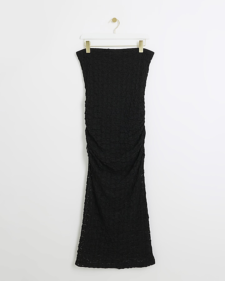 Black lace bandeau bodycon midi dress