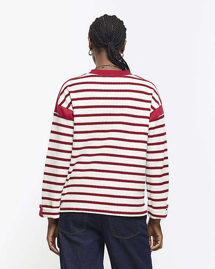 Red stripe long sleeve sweatshirt