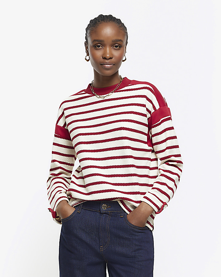Red stripe long sleeve sweatshirt | River Island