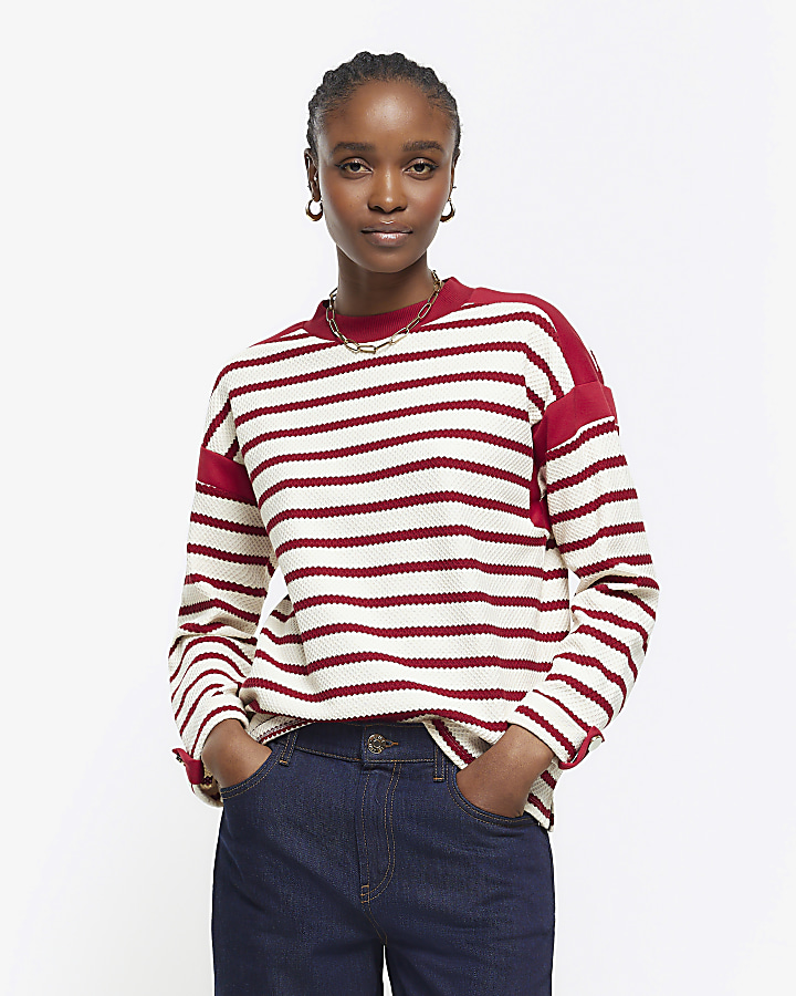 Red stripe long sleeve sweatshirt