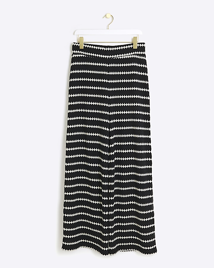 Black crochet stripe wide leg trousers | River Island