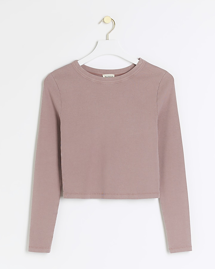 Pink Long Sleeve ribbed Cropped Top