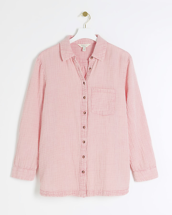 Pink textured long sleeve shirt