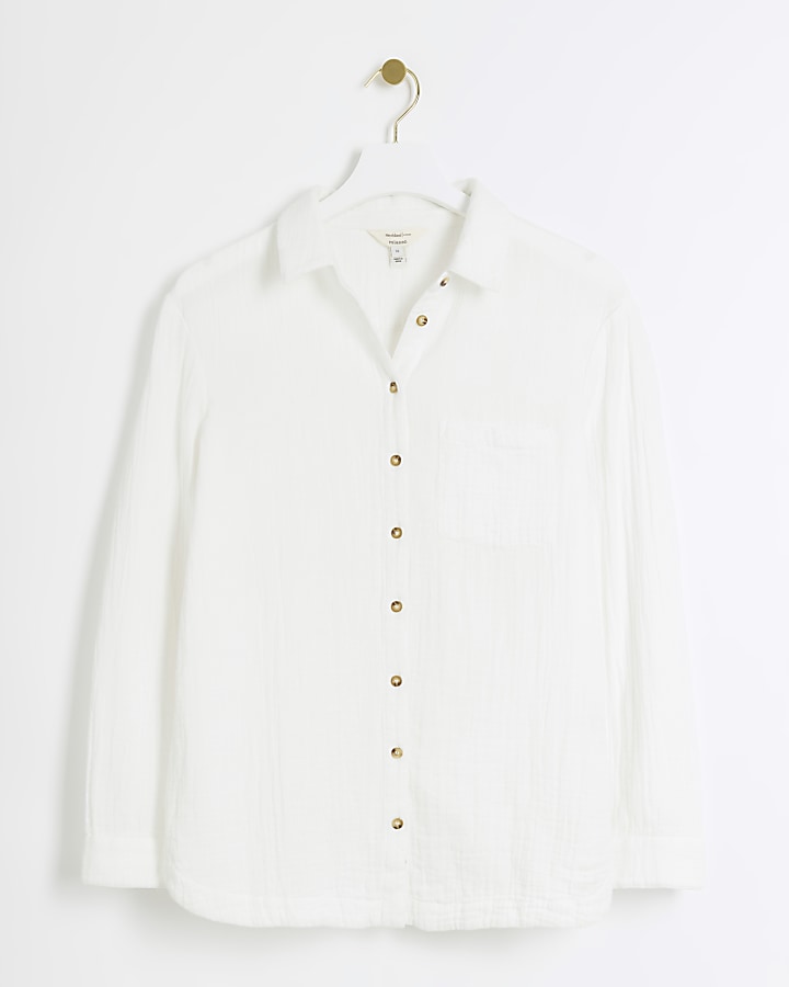 White textured long sleeve shirt