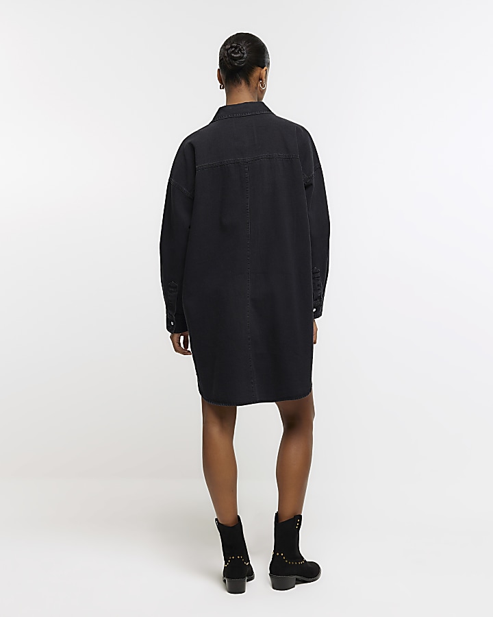 Black denim oversized mini shirt dress