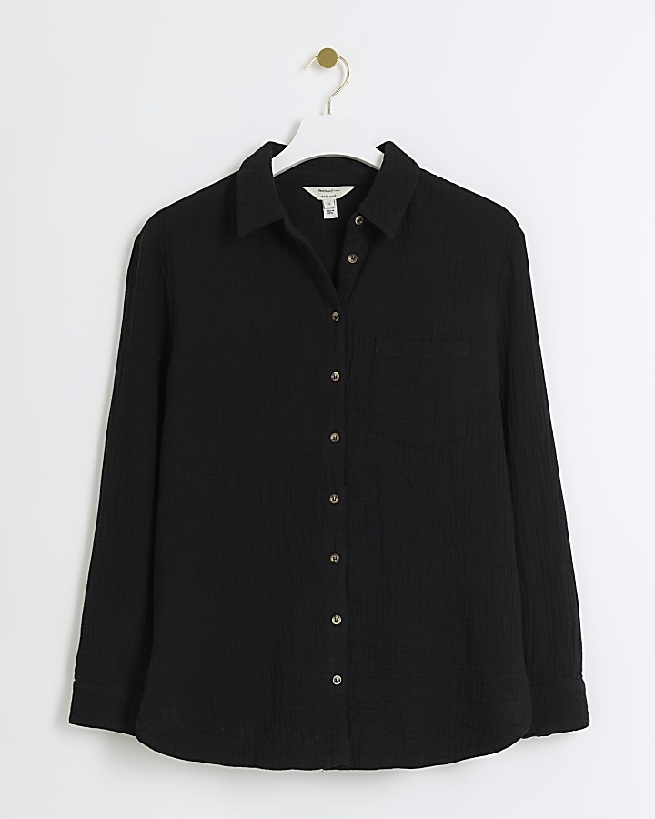 Black textured long sleeve shirt | River Island