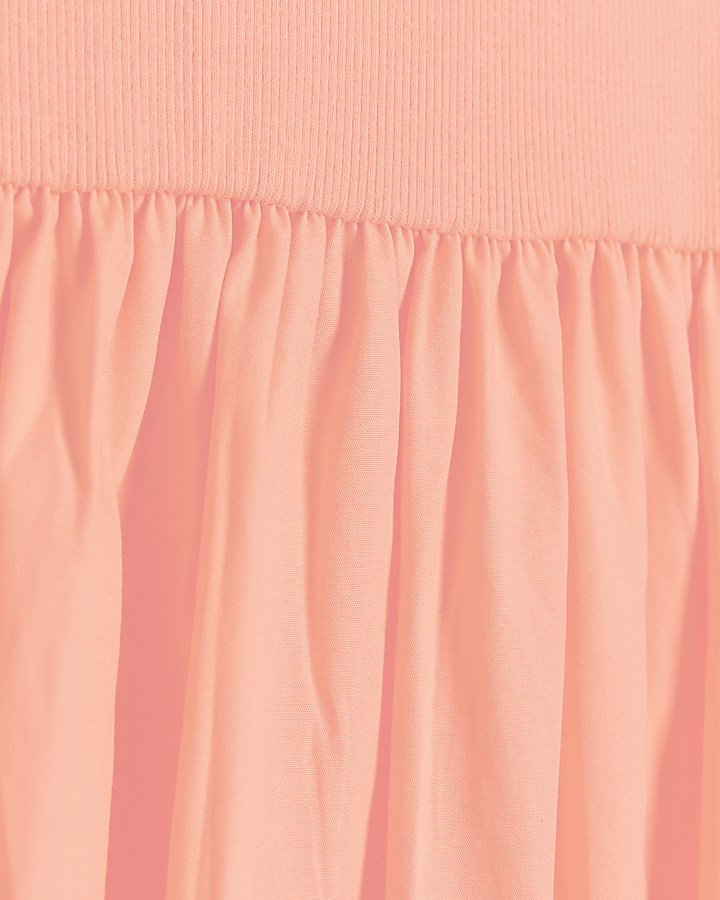 Pink rib short sleeve smock midi dress