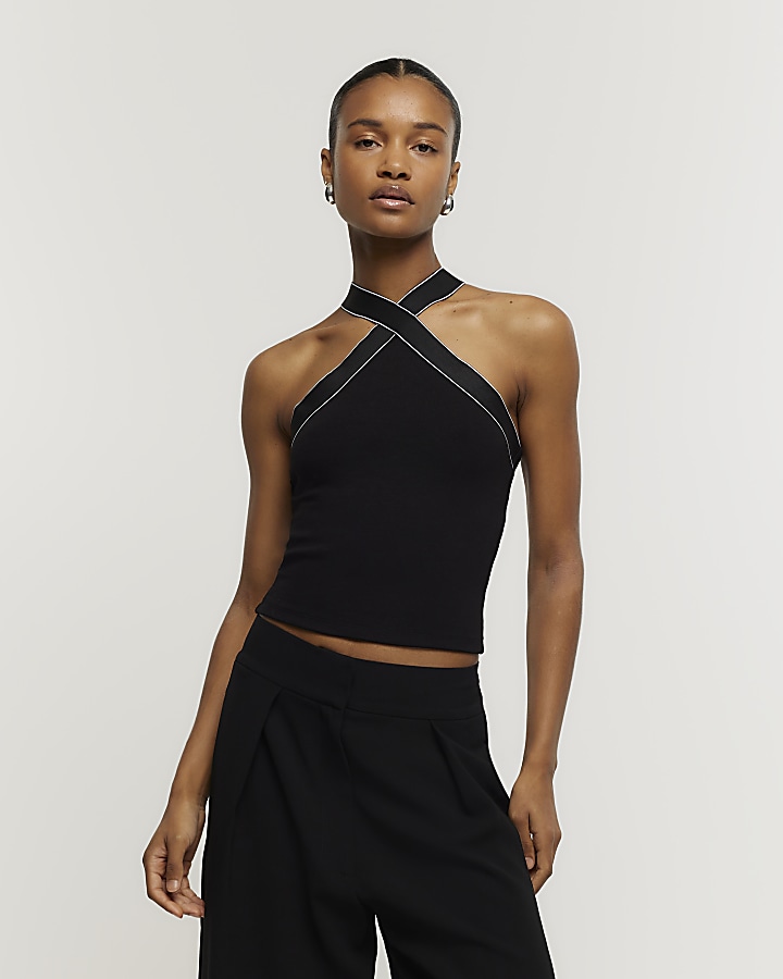 River island black store halter neck top