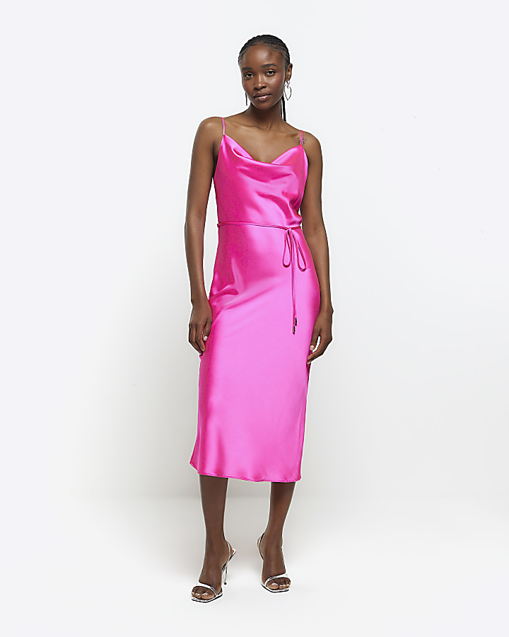 Hot pink satin cheap slip dress