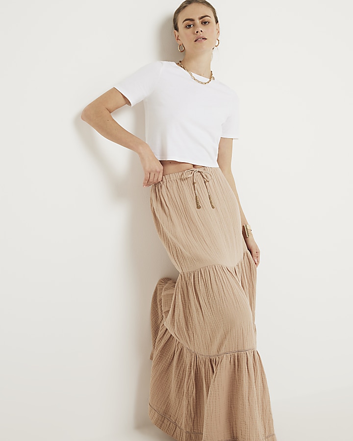 Beige tiered maxi skirt