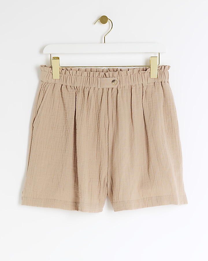 Beige textured elasticated shorts