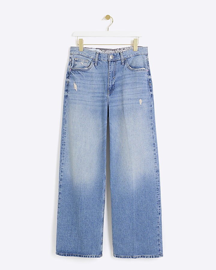 Blue high waisted wide baggy jeans