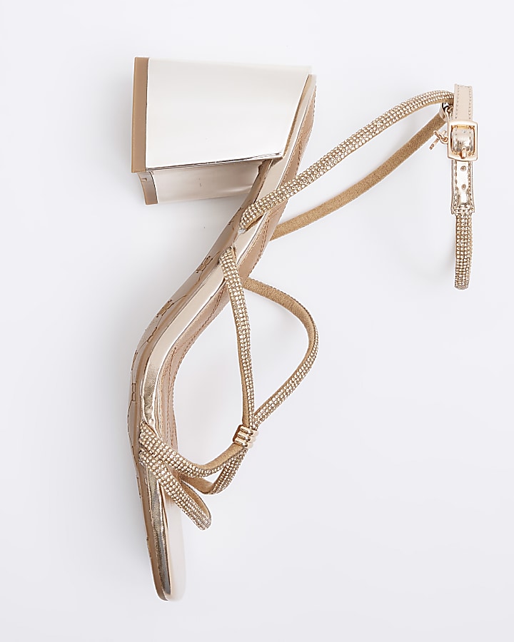 Rose gold clipped tubular heeled sandals