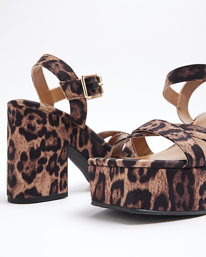 Brown Strap Leopard print Platform Sandals