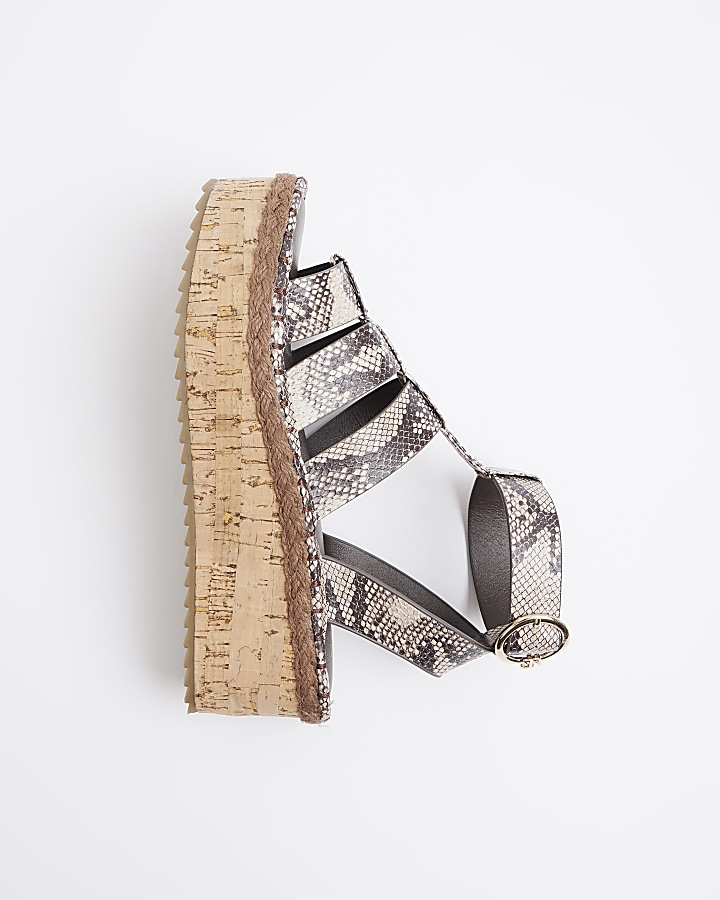 Grey snakeskin gladiator flatform sandals