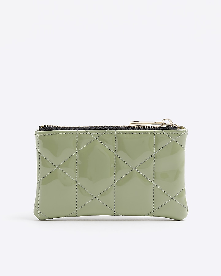 Green patent quilted pouch purse