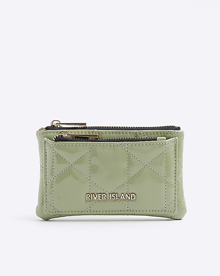 Green patent quilted pouch purse