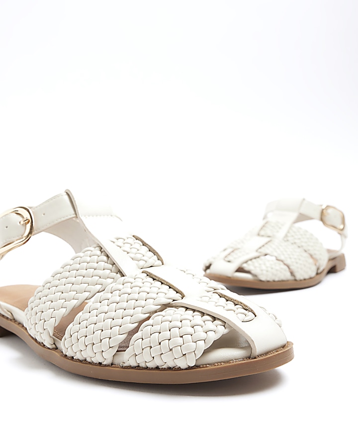 Cream woven gladiator flat sandals