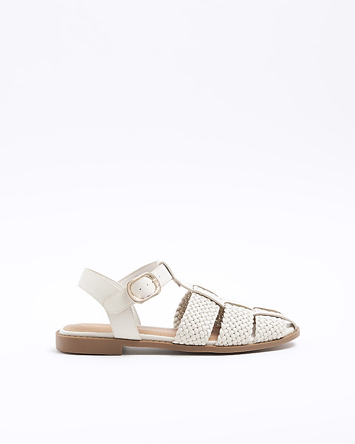 Cream woven gladiator flat sandals