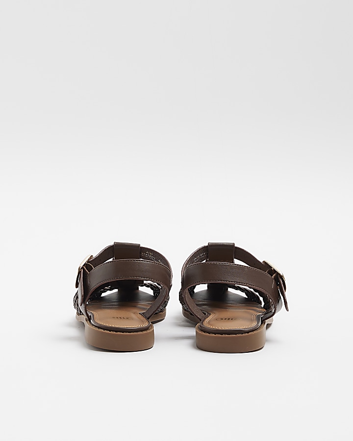 Brown woven gladiator flat sandals