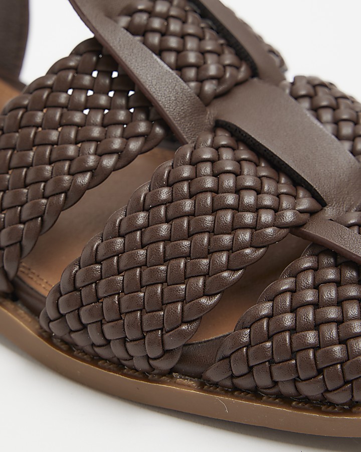 Brown woven gladiator flat sandals