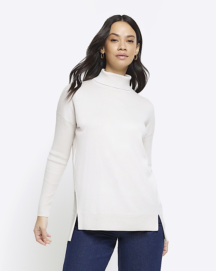 Womens cream polo hot sale neck jumper