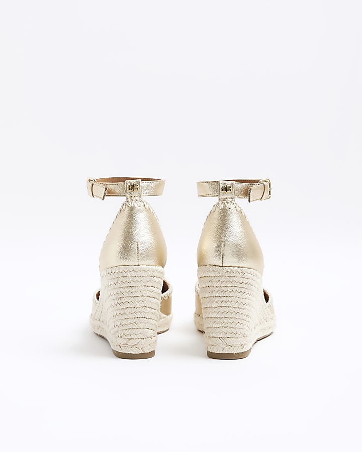Gold wide fit stitch wedge espadrille sandals