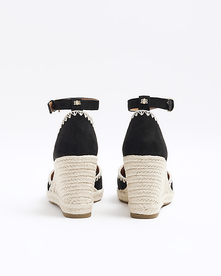 Black stitch wedge espadrille sandals