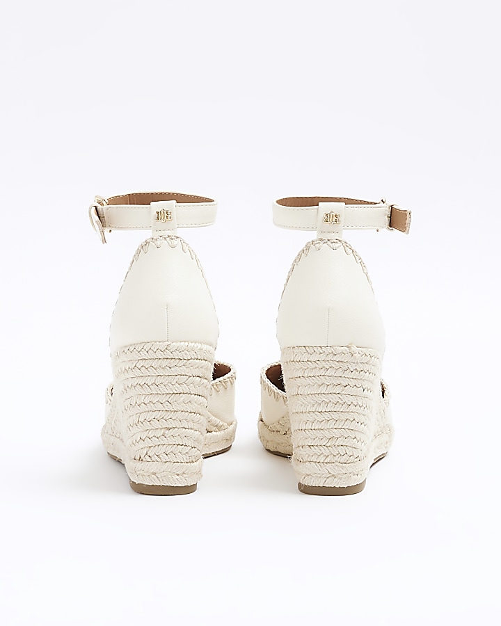 Cream stitch wedge espadrille sandals