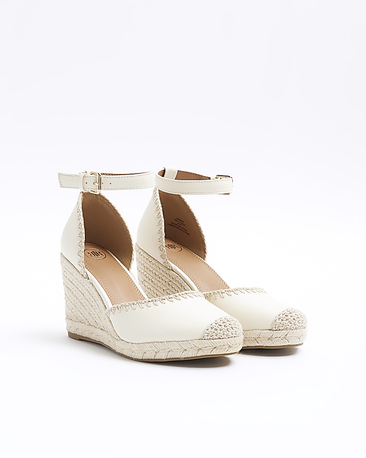 Cream stitch wedge espadrille sandals