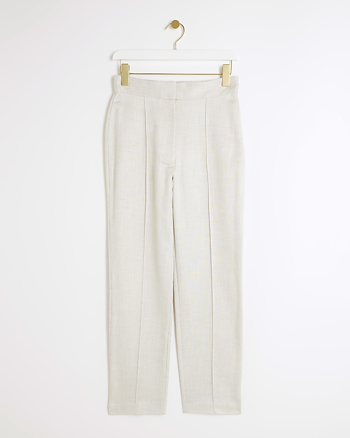 Cream glitter straight smart trousers