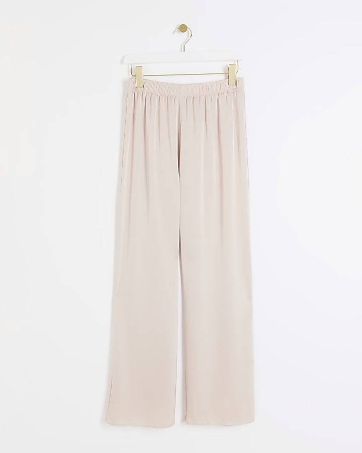 Pink satin wide leg trousers