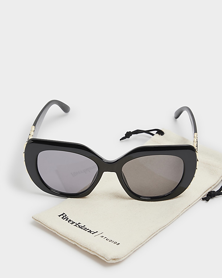Black embellished square sunglasses