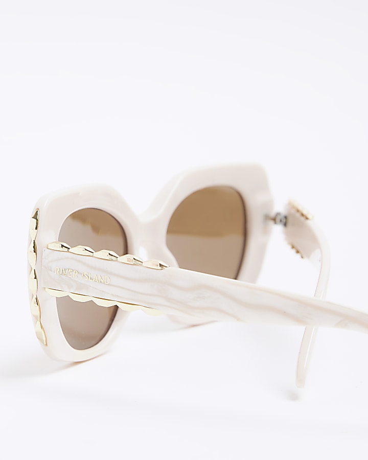Cream embellished square sunglasses