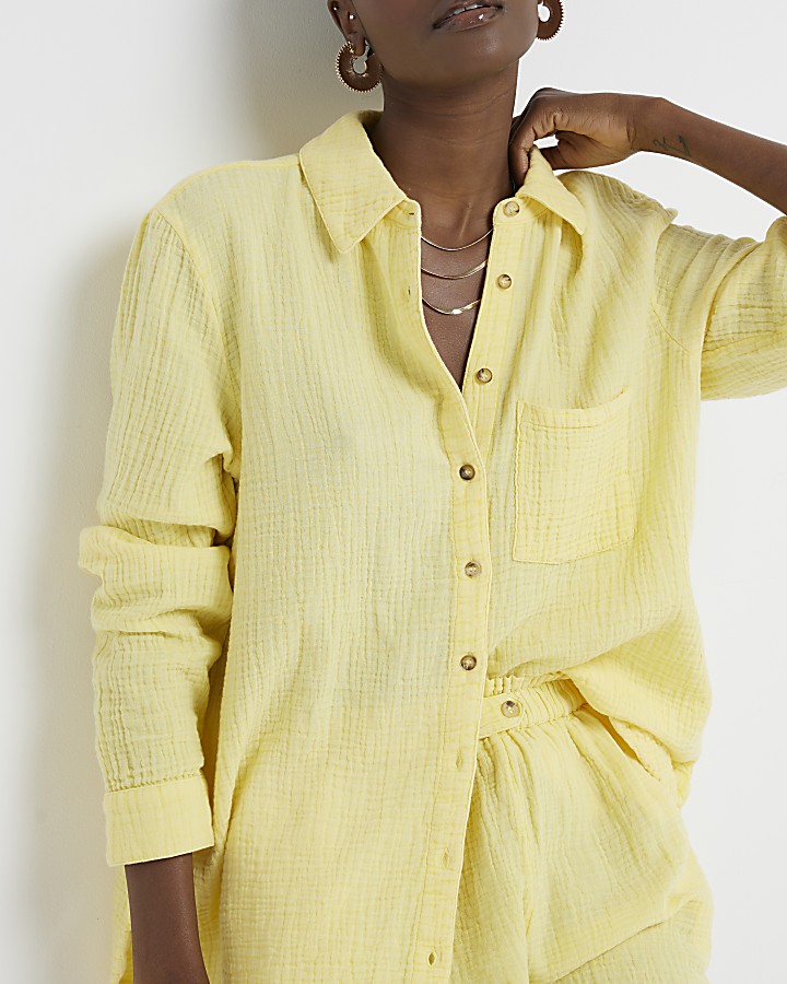Yellow textured long sleeve shirt