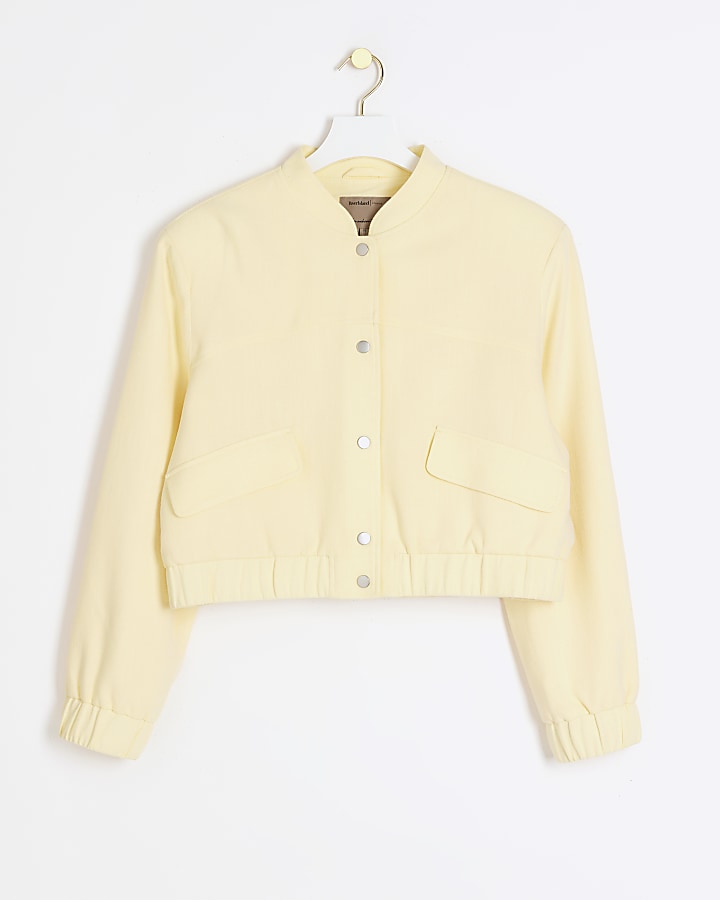 Yellow linen blend tailored bomber jacket