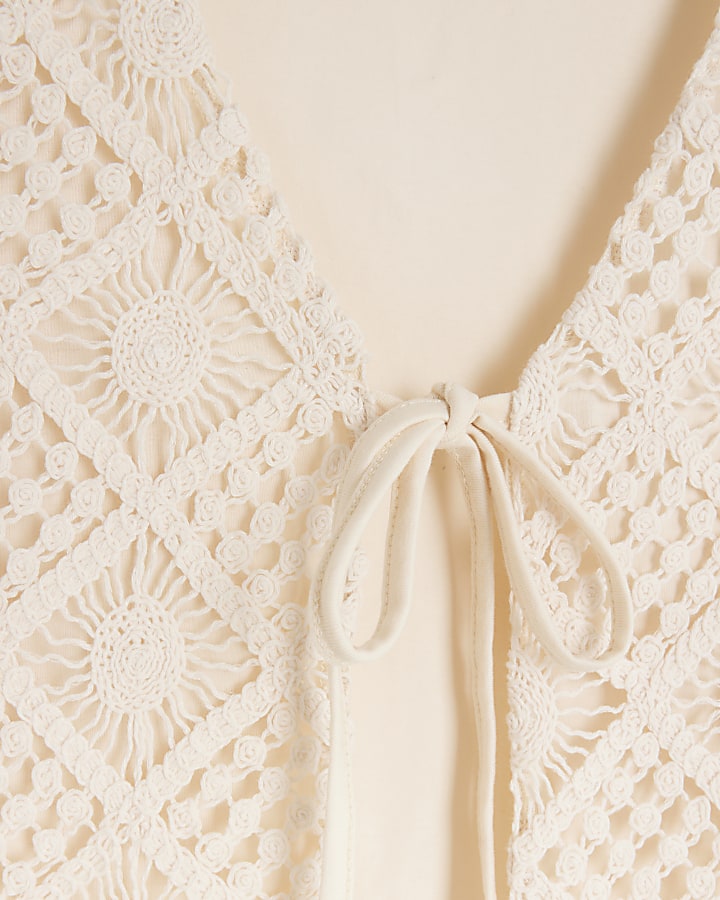 Cream Crochet Tie Up Waistcoat