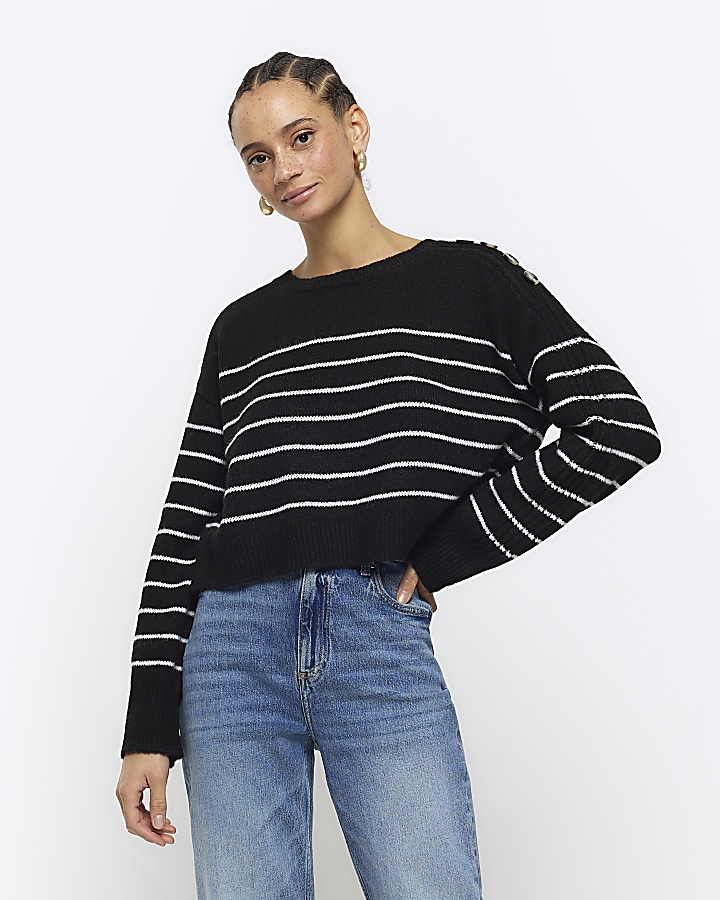 Black stripe crop jumper