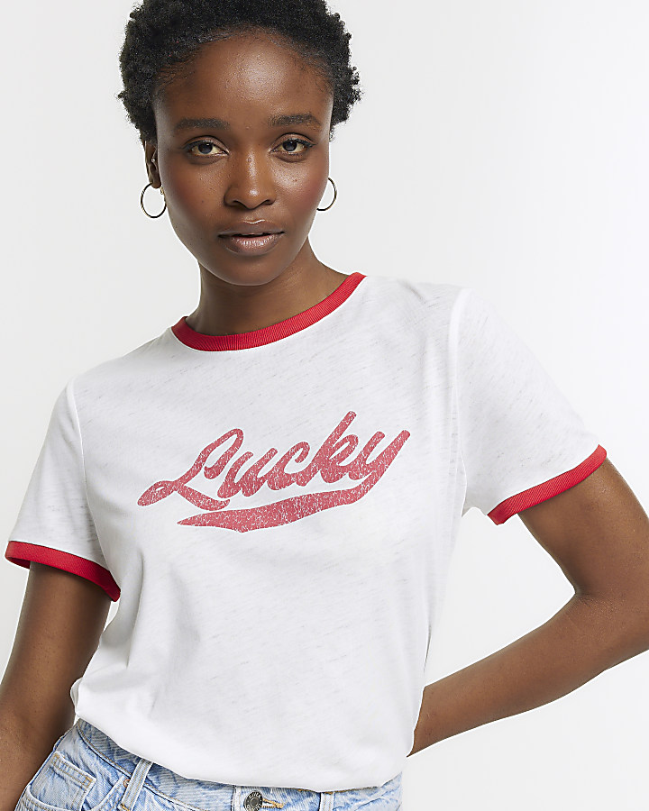 White graphic lucky t-shirt